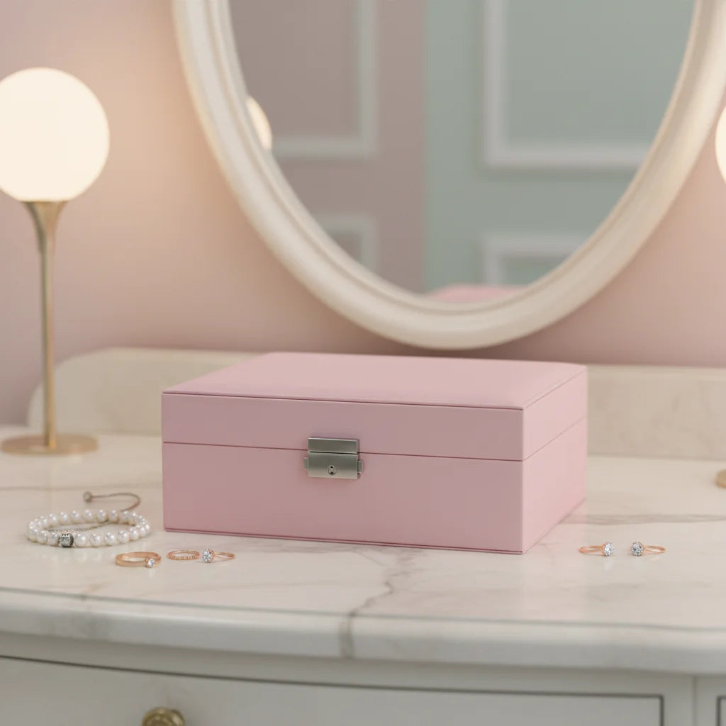 Luxury Pink PU Leather Jewelry Organizer Portable Jewelry Storage Case With Lock PU Leather Cajas De Joyeria