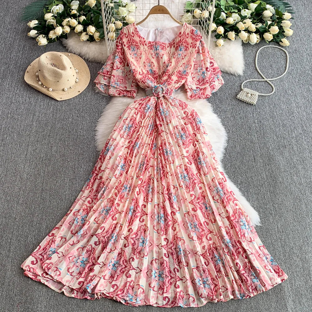 Summer Elegant Vintage 2025 Short Sleeve Printed  Casual Dresses for Women