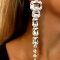 Kaimei 2022 Earrings Popular Fashion Gem Wind Tassel Earrings INS Wind Temperament Rhinestone Silver Long Crystal Drop Earrings