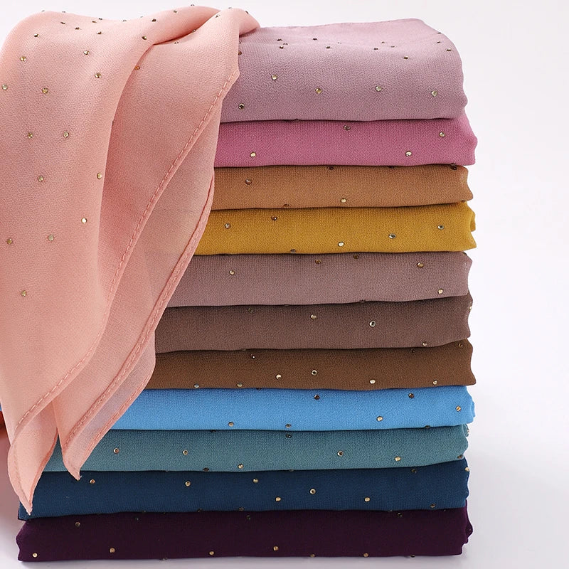 New Shimmer Diamond Bubble Chiffon Hijab for Women Wholesalers Rhinestone Muslim Scarf Soie De Medine Ethnic Scarves Spring