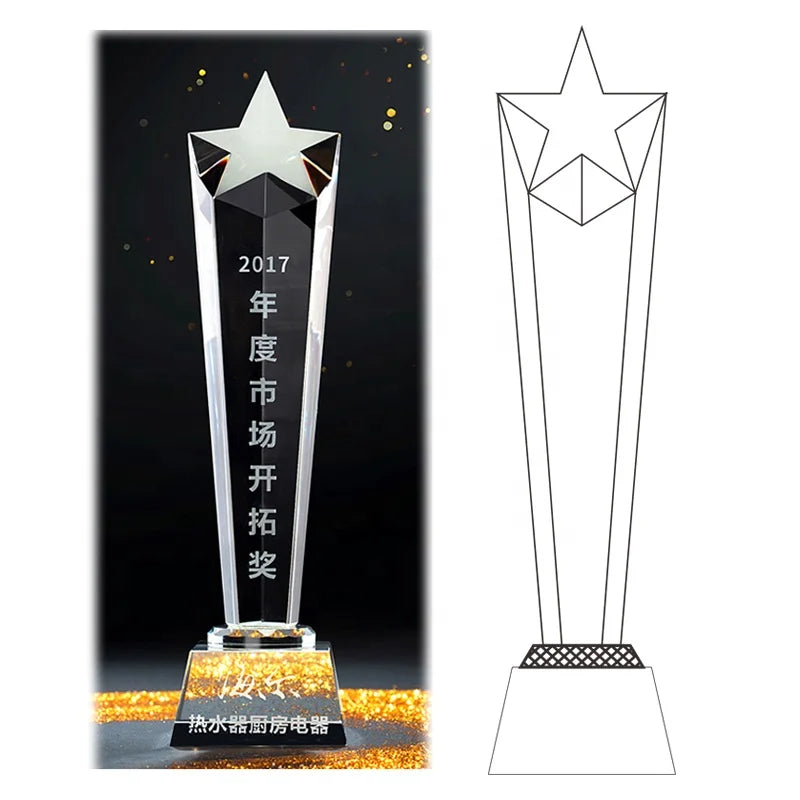 Cheap Price Custom Logo K9 Crystal Star Trophy Crystal Column Star Awards for Employee Service Team