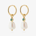 LOZRUNVE Classic Emerald Gemstone Baroque Pearl Drop Huggie Earring Sterling Silver 925