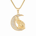 Men's Stainless Steel Moon Wolf Pendant Necklace Gold Plated with Zircon Punk Fashion for Anniversary