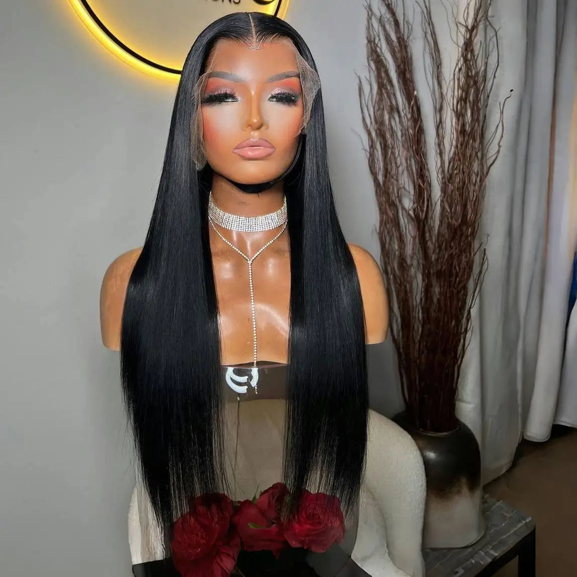 6*6 Glueless Natural Black Straight 13*4 Full Lace 100% Human Hair 180 Density Wigs 13x6 Lace Front Wigs Preplucked 4C Hairline