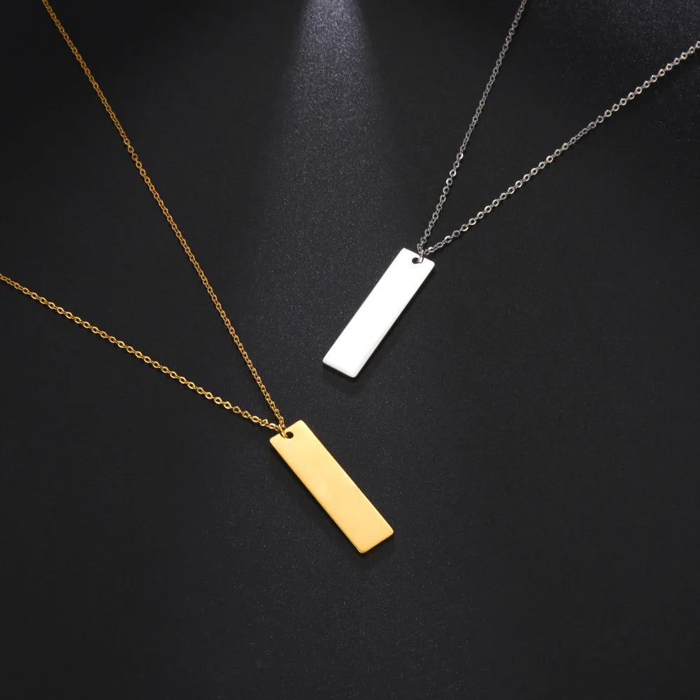 Good Selling Stainless Steel Engraved Letter Signature Pendant Necklace Custom Logo Vertical Bar Pendant Charm Necklace