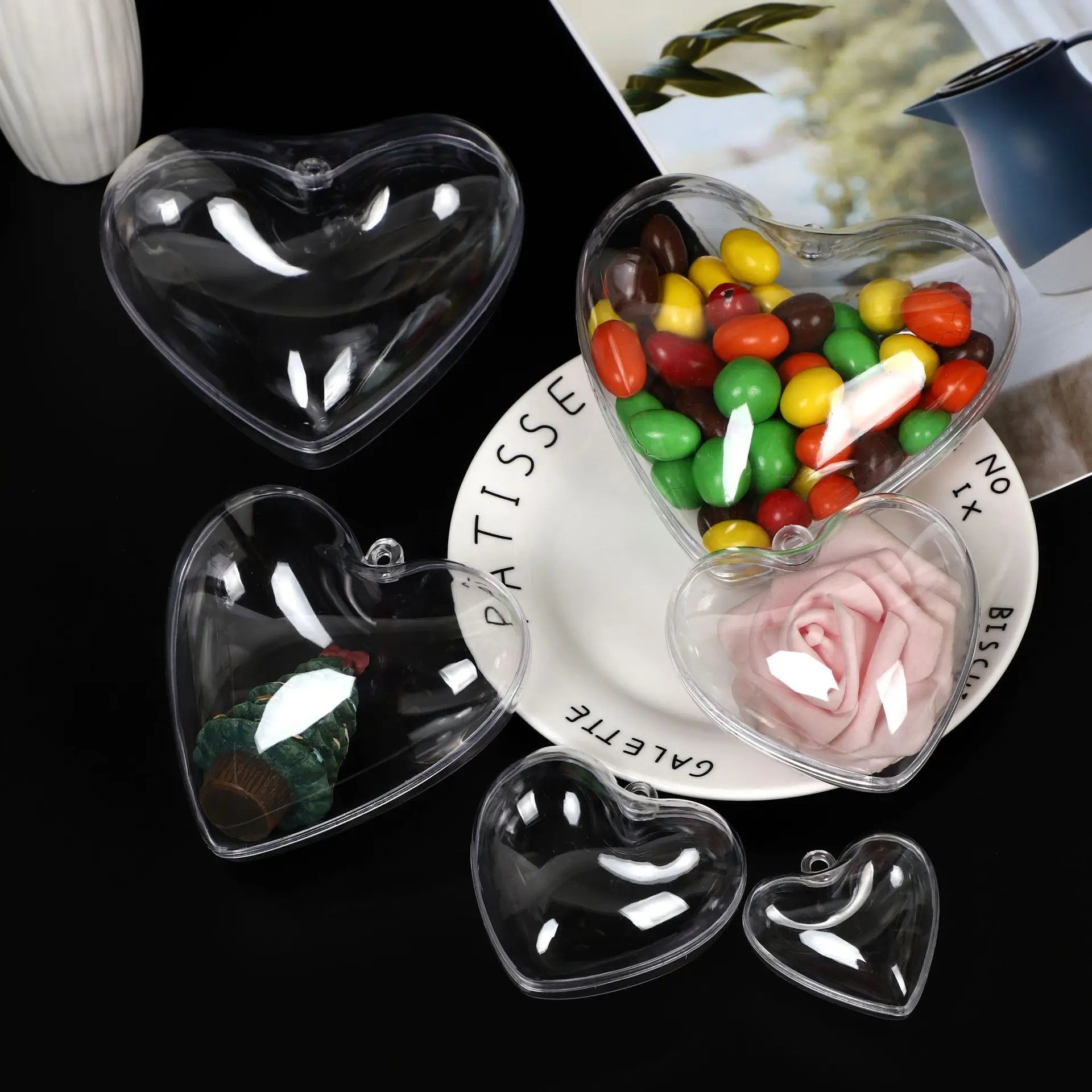 Stock 5cm 6cm 7cm 8cm 10cm 12cm Hollow clear Acrylic PS Christmas Heart Shape Transparent Ball