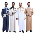 Middle East Islamic Clothing Muslim Men Thobe Thawb Caftan Patchwork Stand Collar Men Robe Long Sleeves Muslim Arab Men Thobe