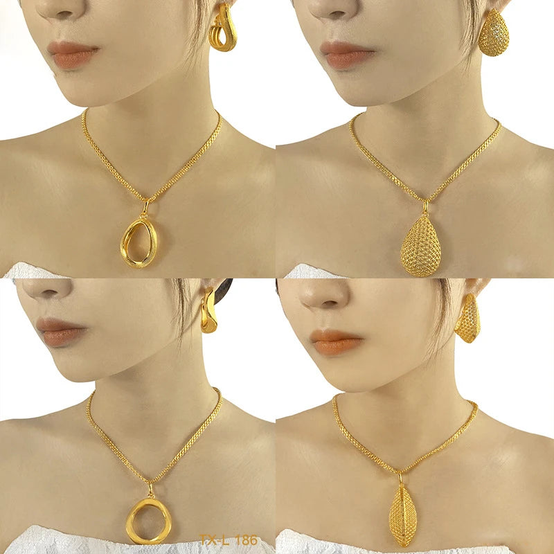 Luxury 24K Gold Plated Dubai Jewelry Set Bridal Necklace Earrings Brazilian Plated Gold African Wedding Jewelry Set for Women