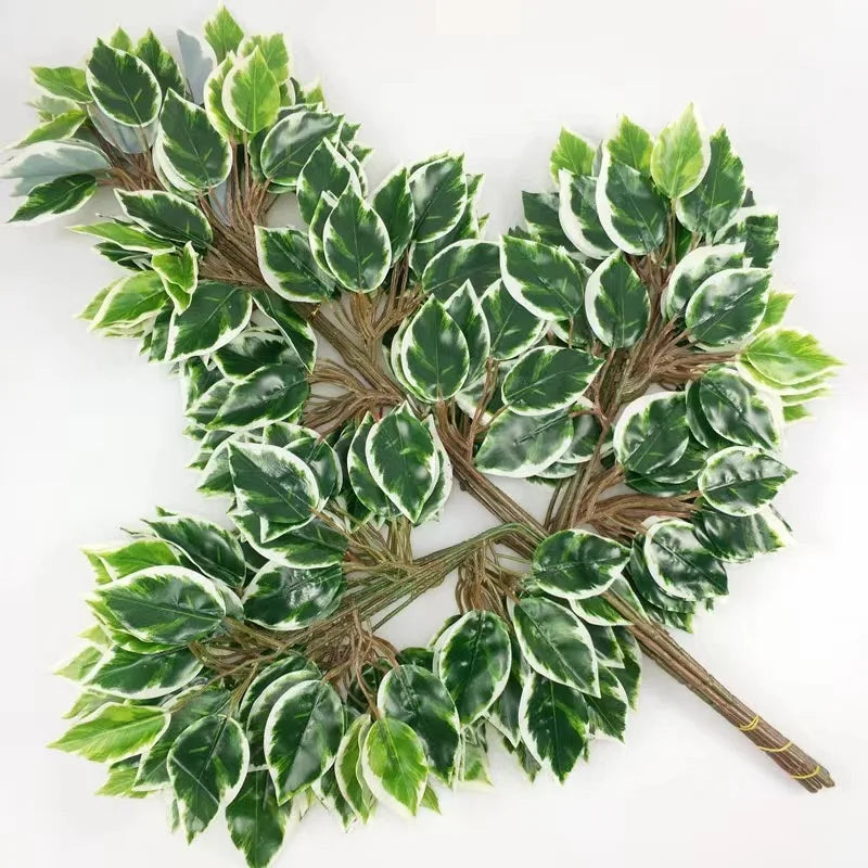 Silk Floral DIY Wedding Bouquet Artificial Ficus Leaves & Faux Benjamina Tree Greenery Additions for Birthdays