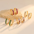 Wholesale Brass 14K Gold Plated Colorful Zircon Hoop Earring Hot Selling Round Shape Green White CZ Hoop Loop Earrings for Women