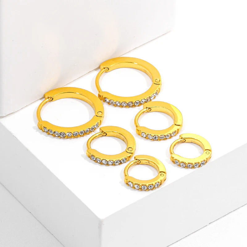 JUSNOVA Women's 18K Gold Plated Stainless Steel Hoop Earrings Minimalist Custom Non-Tarnish Vintage Geometric Wholesale Small