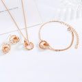 Fashionable 3-Piece Interlocking Rings Necklace Earring 925 Sterling Silver Jewelry Sets Zircon for Women's Party Outfit Gift