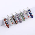 Hexagonal Prism Healing Chakra Beads Crystals Stone Beads Bullet Pendant Necklace with Black Leather Necklace Chain