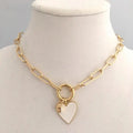 NM35065 Brass Jewelry Spring Clasp Paperclip Chain Necklace Enamel Heart Shape Choker Necklace Gold Plated Minimal Jewelry