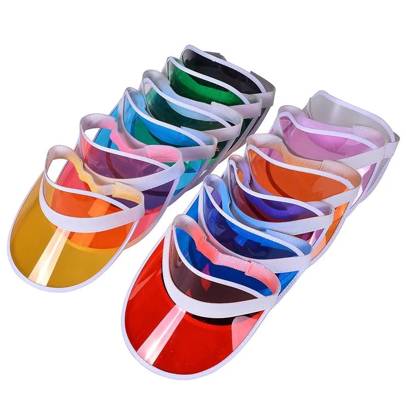 Wholesale Summer Promotion Transparent PVC Sun Visor Hats UV Protection Sports Cycling Custom Logo Sublimation Unisex Adult