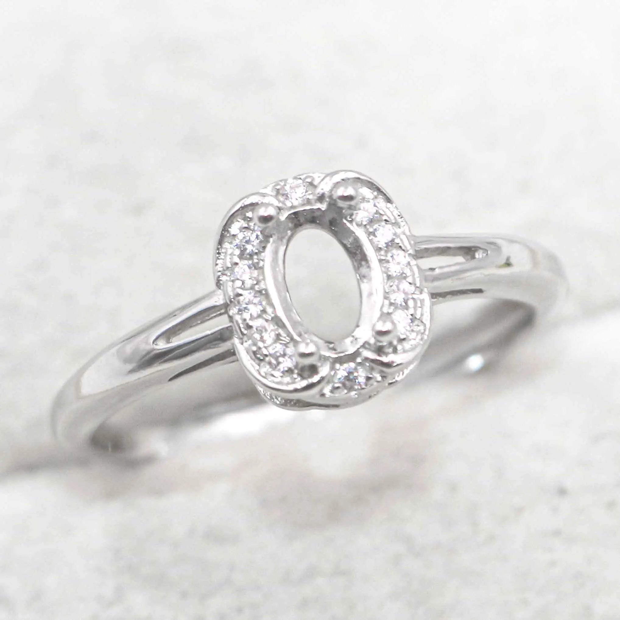 Sterling Silver 4*6mm Semi Mount Ring Frame Empty Blank Support Claw Setting S925 Base Holder Without Center Stone for DIY Inlay
