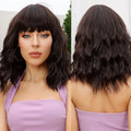 Factory Fast Delivery Short Black Brown Wavy Synthetic Wigs for Women Natural Wave Bob Wigs With Bangs Lolita Cosplay Wig