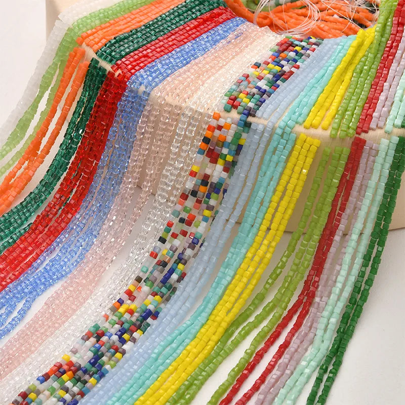 Various Colored 2mm Mini Sugar Cube Crystal Glass square Loose Beads DIY Bracelet Necklace Earrings Jewelry Accessories Material
