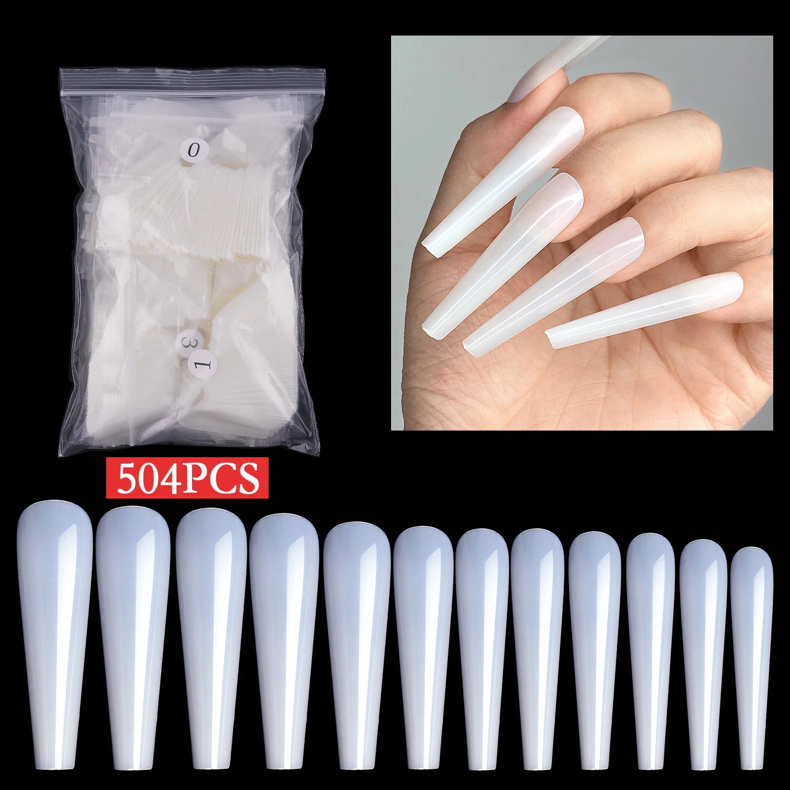 Misscheering 500pcs Bag 4XL Ballet False Nails Stiletto Curved Clear French Acrylic Nails Salon ARC Nail Tips