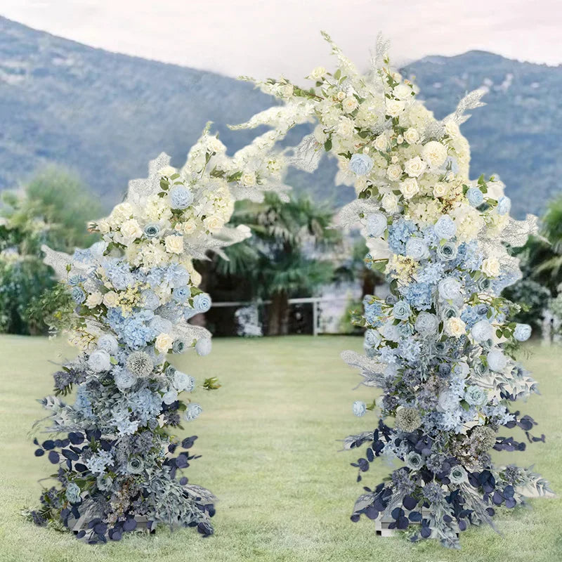Top Seller Simulation White Blue Gradient  Horn Floral Arches Artificial Flower Arches for Wedding Birthday Party Hallway Decor