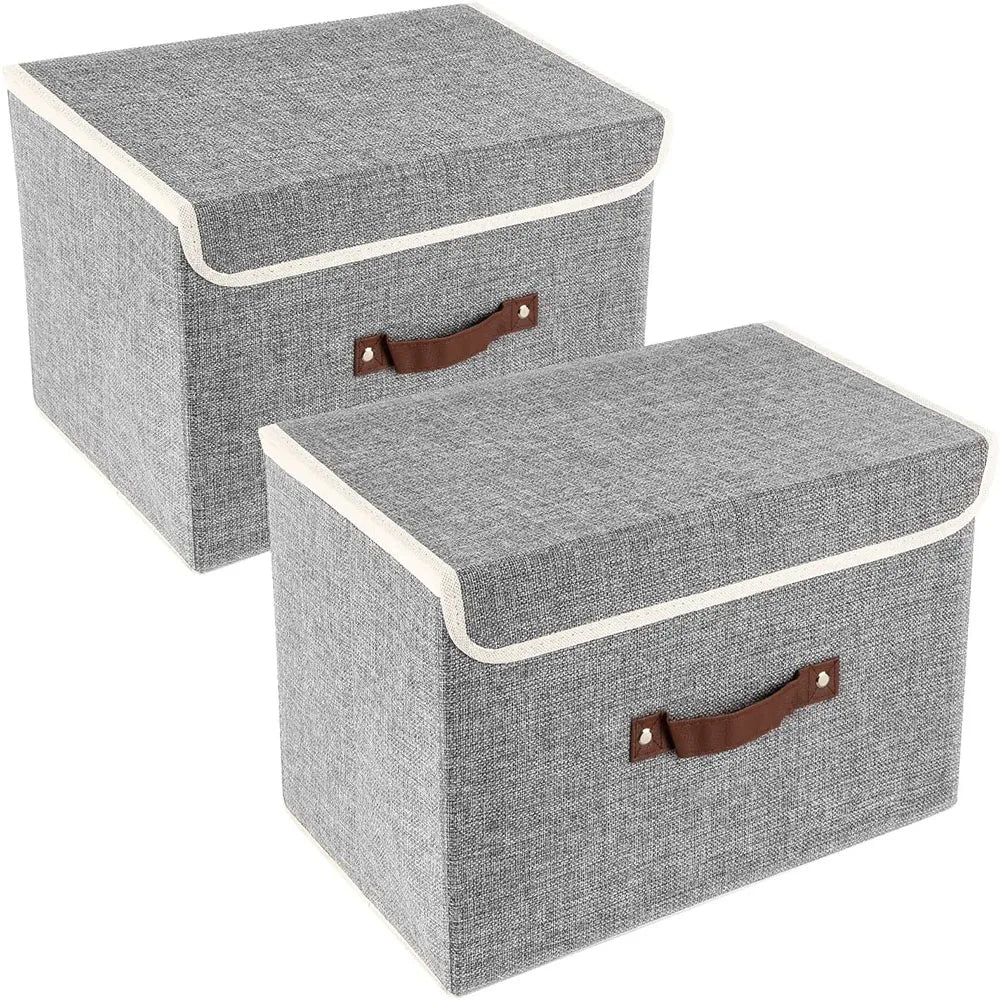 Foldable Storage Bins Cotton and Linen Storage Boxes with Lids and Handles