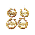 Stainless Steel Wholesale Gold Rattan Heart Shape Fashion Large Square Custom Style 14k Letter Big Bamboo Hoop Earrings