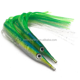 12inch Fish Like Head with Double Soft Plastic Octopus Skirt and 3D Life Like Eyes Saltwater Tuna Fishing Lure