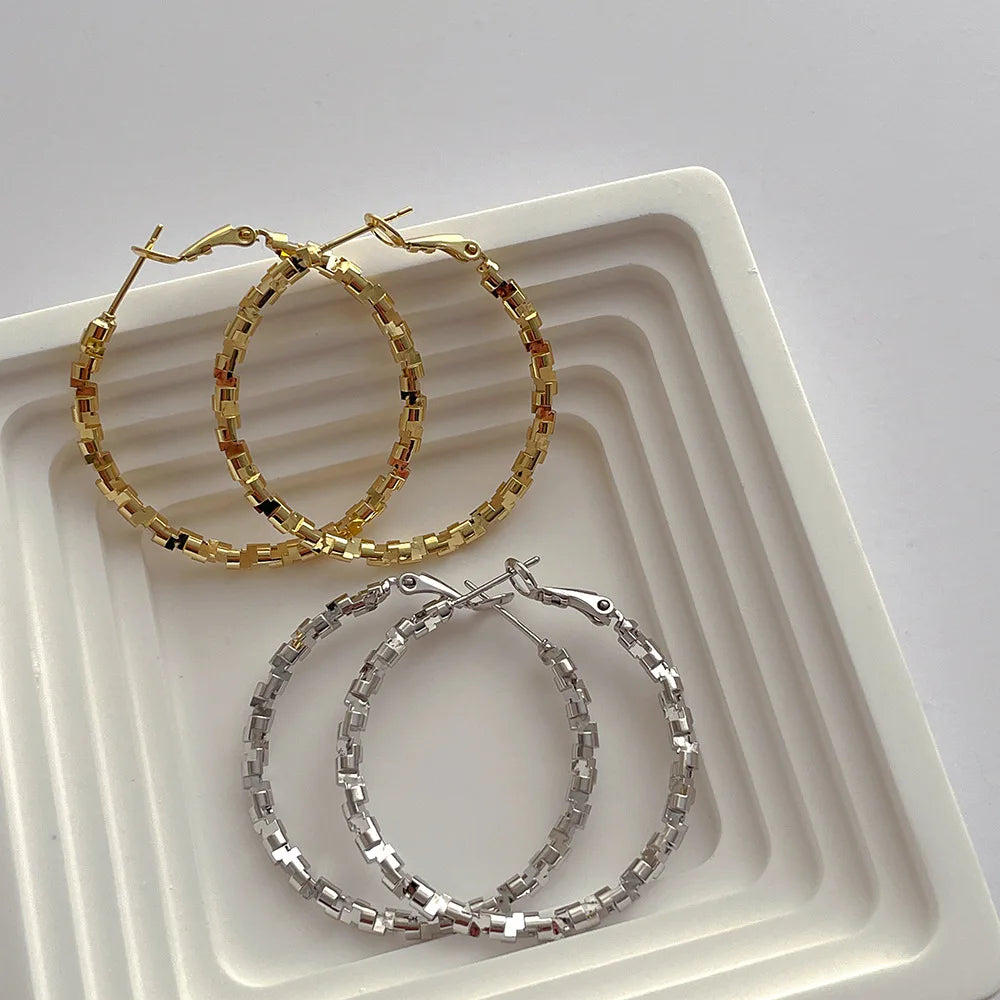 Exaggerated Big Circle Earring Statement Gold Plated Opal C Shape Hoop Earring for Women