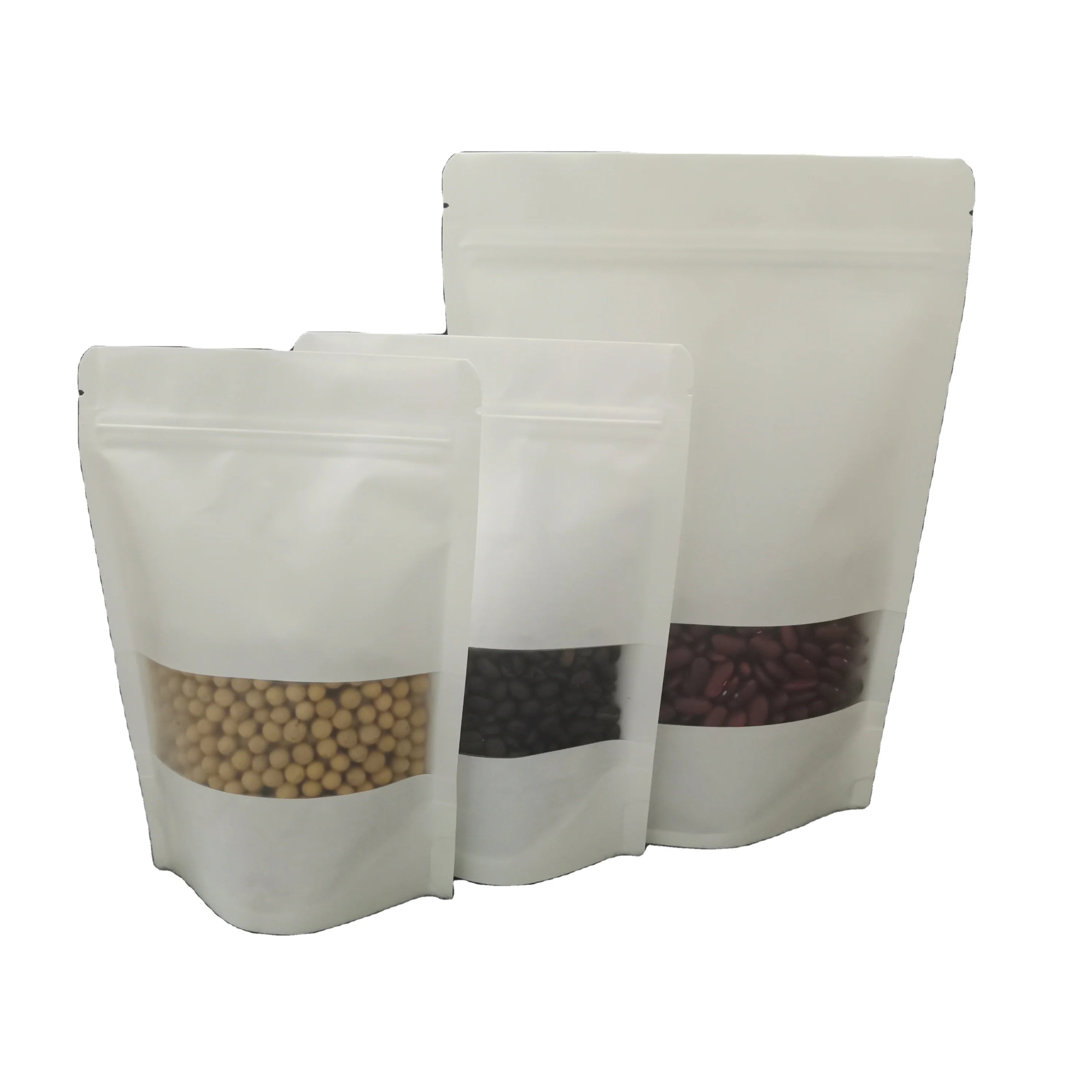 Doypack Zip Lock Brown Kraft Craft Paper Standing up Pouches Food Packaging Zipper Bags With Window