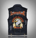 Vintage Aztec Style Fall Wholesale S-6XL Plus Size Men's Jackets Printed Sleeveless Jean Jackets High Street Denim Vest