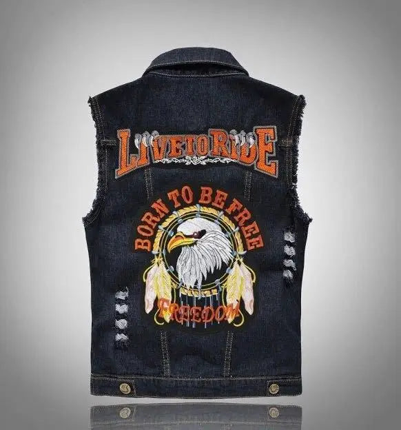 Vintage Aztec Style Fall Wholesale S-6XL Plus Size Men's Jackets Printed Sleeveless Jean Jackets High Street Denim Vest