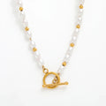 Fenny 18K Gold Plated No Fade  Dainty Rice Pearl String Chain Toggle Necklace Trend Stainless Steel Jewelry Wholesale