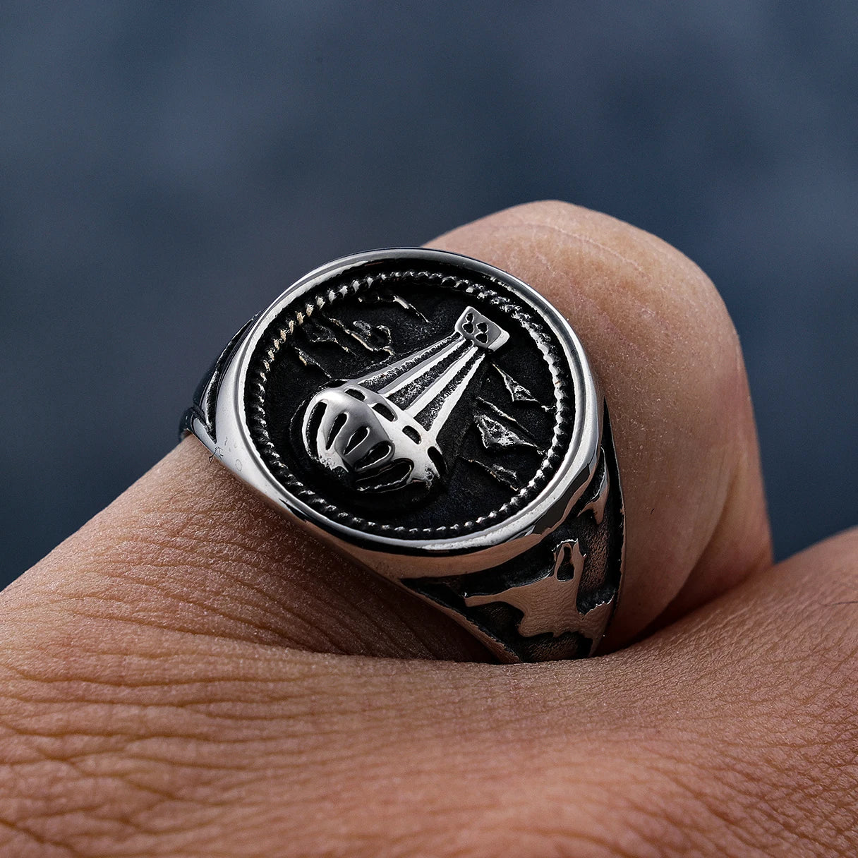 Fast Dispatch Stainless Steel Travel Lovers Association Hot air Balloon World Countries Map Biker Finger Ring Gift for Man Women