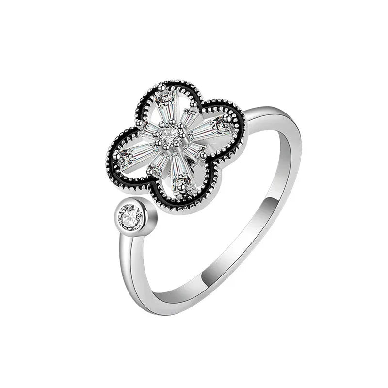Hot Sale Adjustable Open Rotatable Cubic Zirconia Grass Spinner Fidget Anxiety Ringfor Women Gift