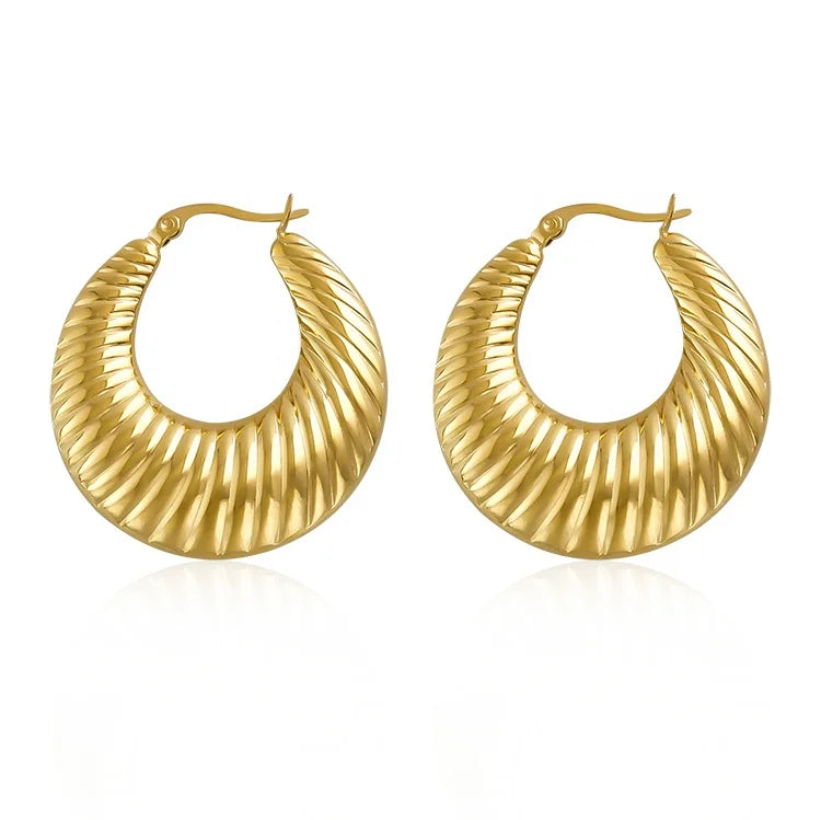 Hollow Twisted Croissant Hoop Earring Stainless Steel Jewelry