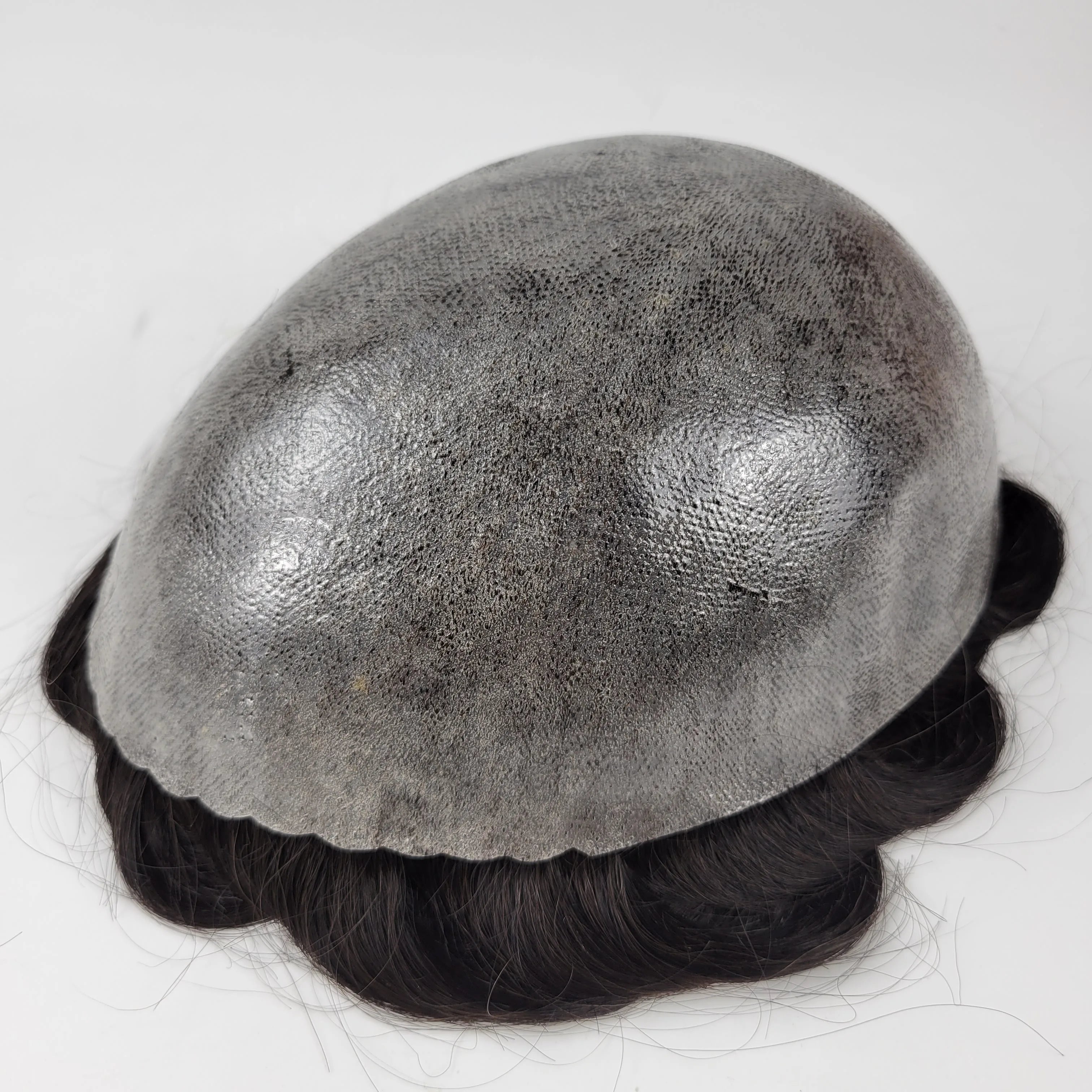 Injection Durable Thin Skin PU Base Scalloped Front 120% Medium Density Men Toupee Indian Remy Hair Replacement System