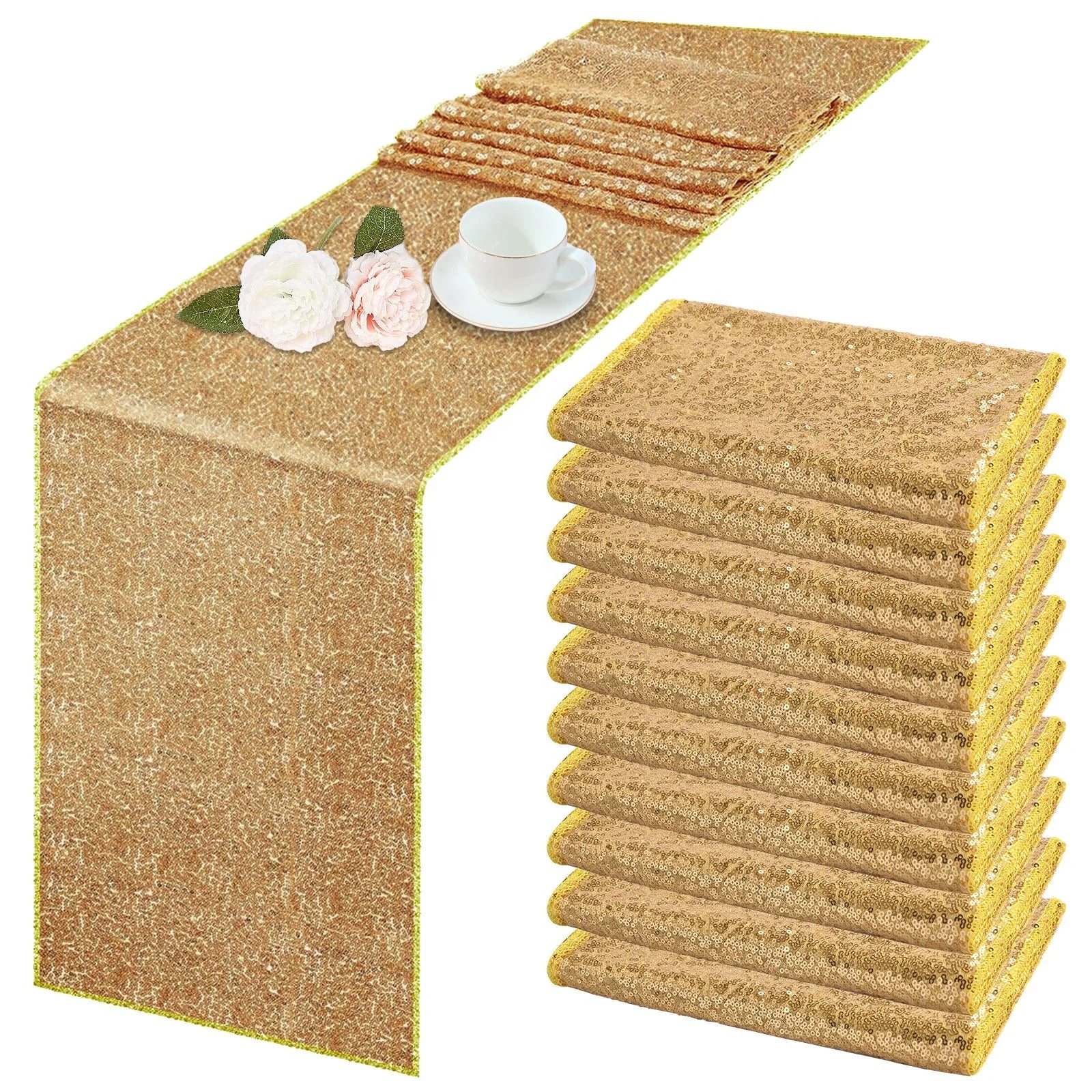 Glitter Table Runner for Birthday Wedding Holiday Celebration Party Decorations12 X 72 Inch Gold Sequin Table Runners