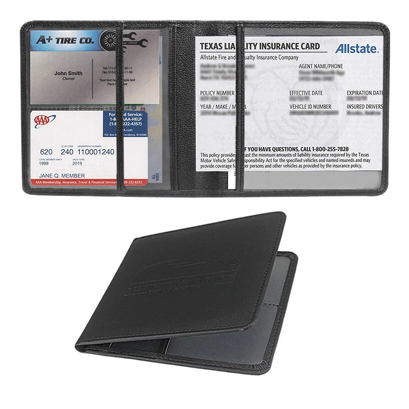 Custom logo Car Card Wallet Black PU Leather Essential Auto Documents Car Registration and Insurance Holder for Driver's License