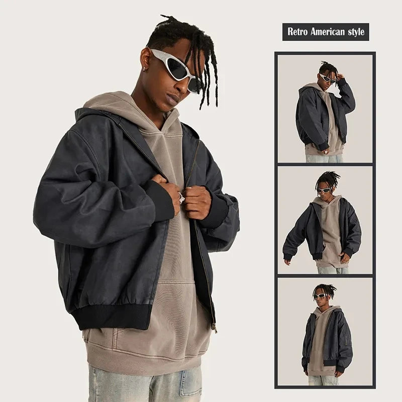 YQ Custom Dropshipping Wholesale Hot Fashion Streetwear Bomber Jacket Winter Men Kayne West Style Brown Coated Pattern Other