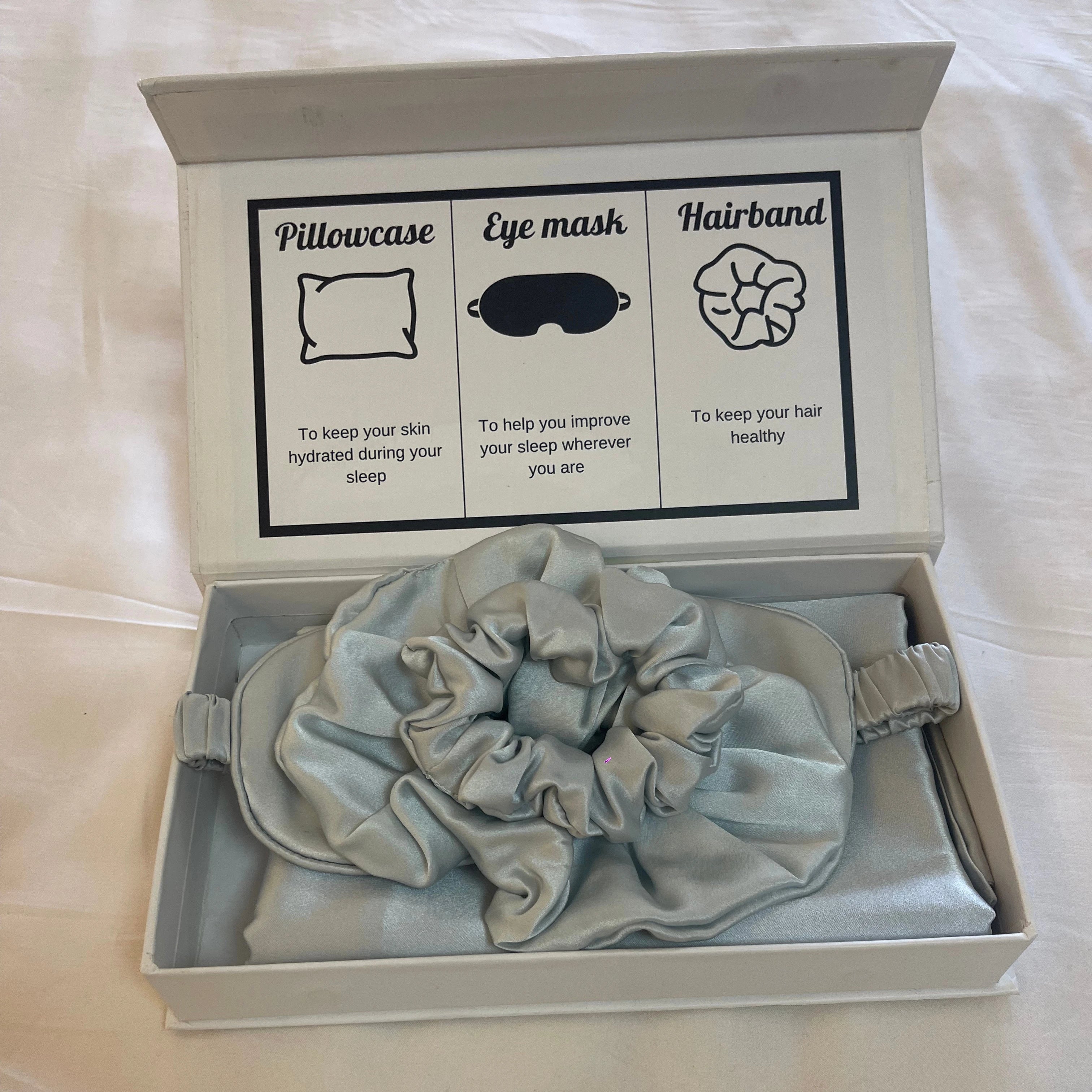 Pure Silk Pillowcase Scrunchies Box Hair Tie Luxury 100% Mulberry Silk Sleep Eye Mask and Pillow case Set