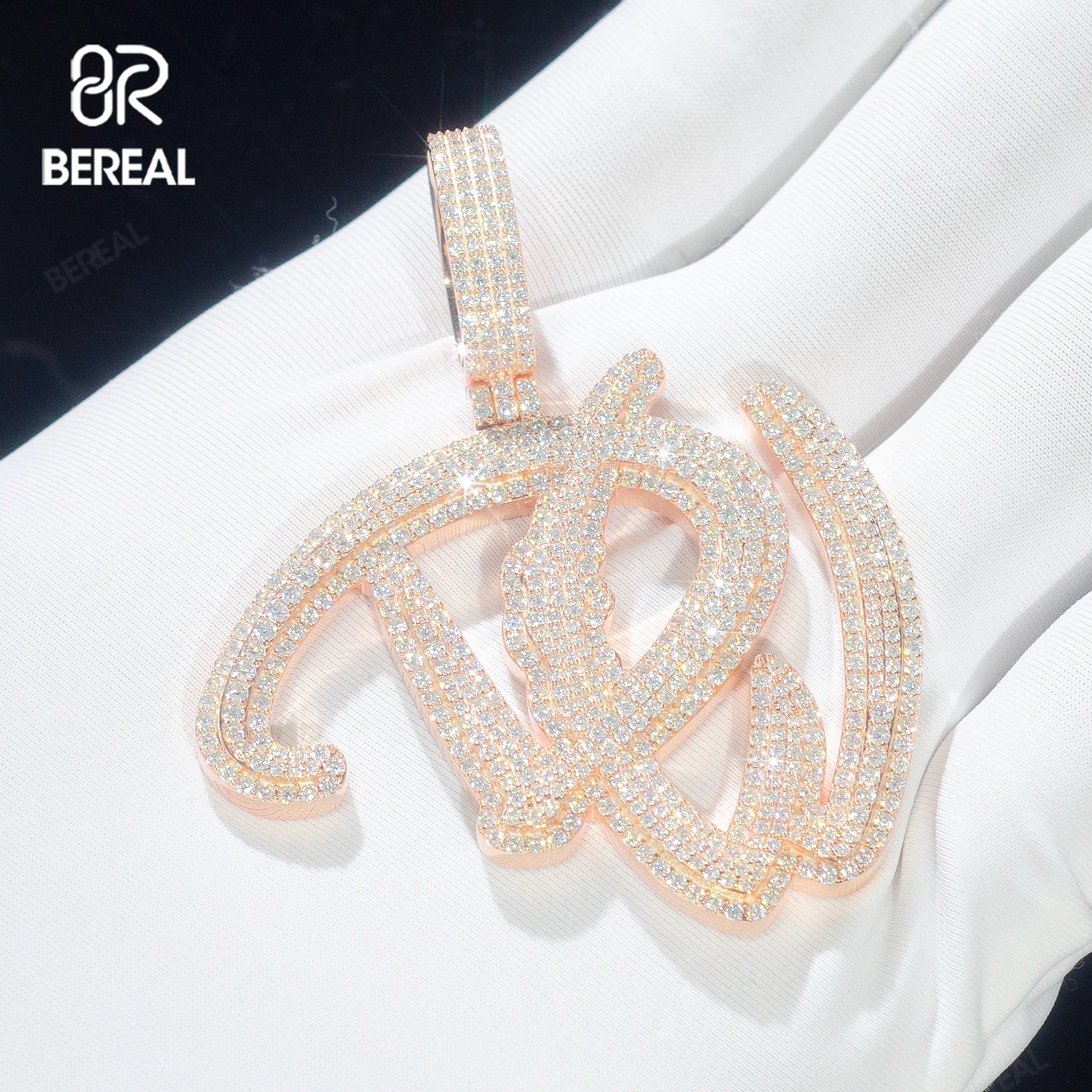 Custom Vvs Moissanite Logo Letter Pendant Men Hip Hop Style Round Brilliant Cut Diamond 18K Gold 925 Silver Iced Out Pendant