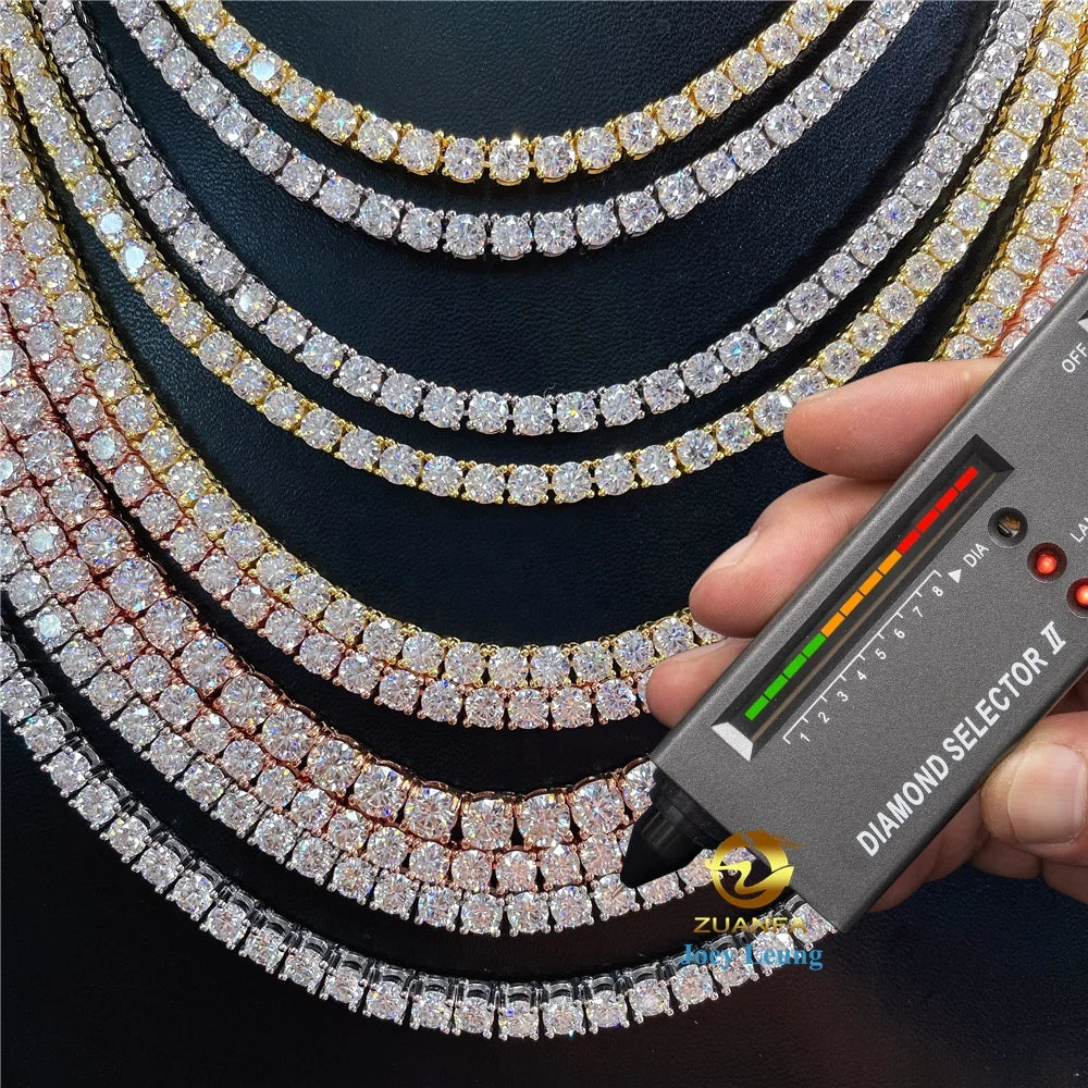 Large Stocks Drop Shipping Hip Hop Jewelry Solid 925 Sterling Silver 2MM to 6.5MM VVS Moissanite Diamond Tennis Chain Necklace