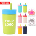 Wholesale 12oz Cute Custom Coffee Mug Cup Logo Metal Tumbler Vacuum Thermos Cups with Lids and Silicone Straws
