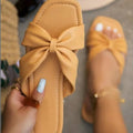 Summer New Fashion Square Head Slippers Simple Bow Flat Slippers for Women