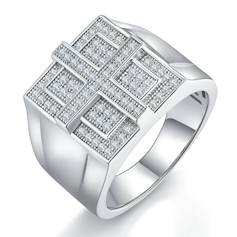 Lanphear  Pass Diamond Test Mossanite Diamond Ring Jewelry 925 Silver Iced Out D VVS1 Round Cut Hip Hop Man Ring Moissanite