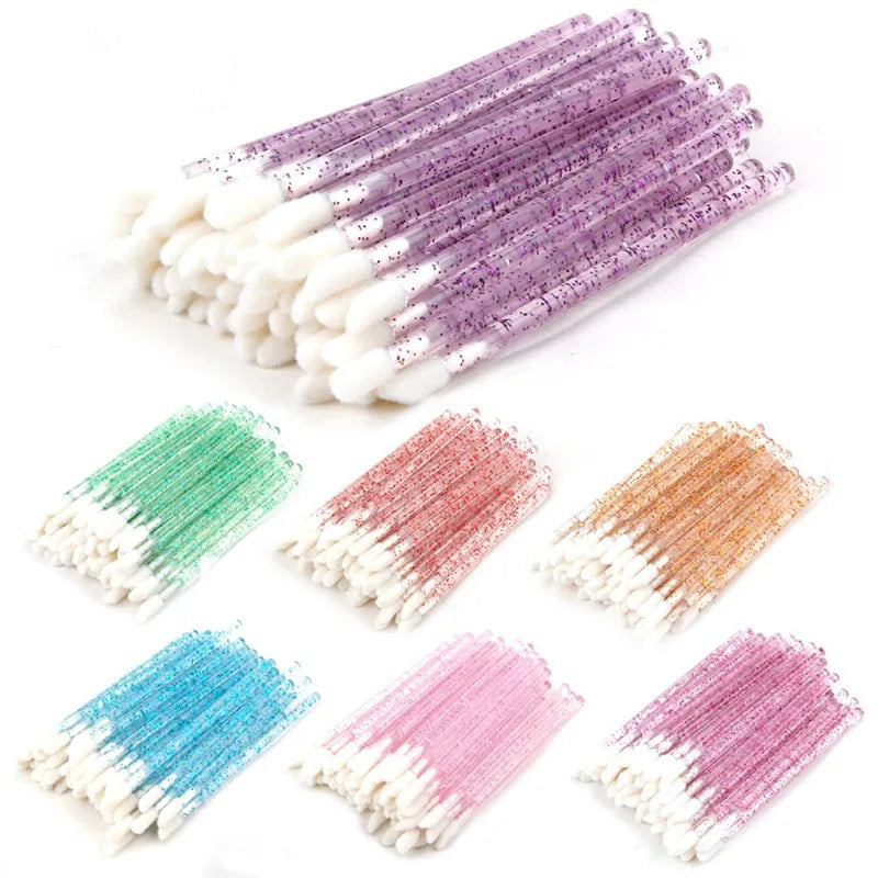 50pcs Disposable Crystal Lashes Lip Brushes Applicator Cleaner Eyeshadow & Lip Gloss Brushes