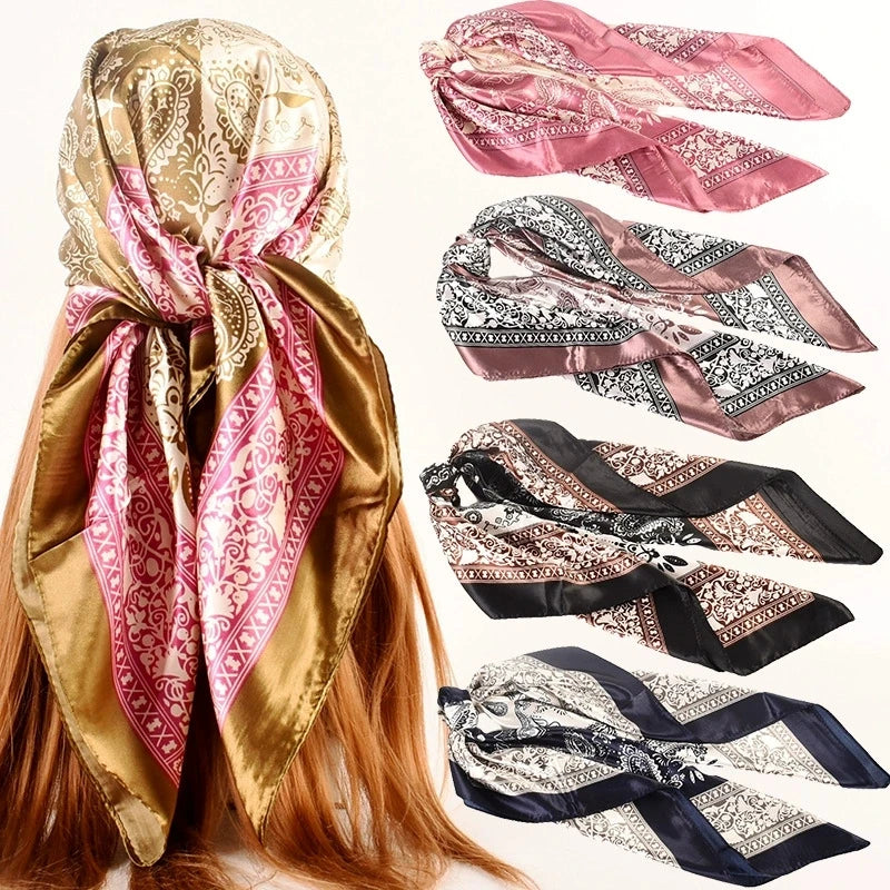 Wholesale Custom Satin Silk Bandana 35inches Large Two Tone Head Scarf Wrap Bandanas for Women for Outdoor Scenes