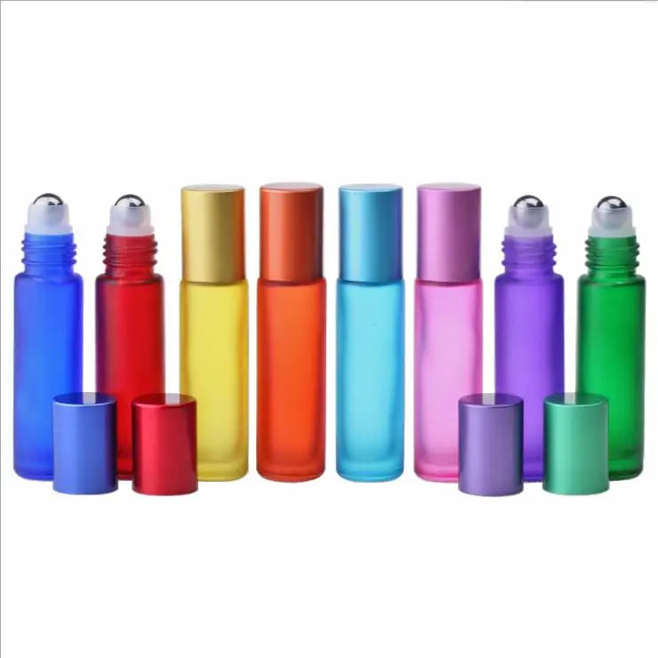 10ml Matte rainbow Glass Roll on Bottle With Colors Cap