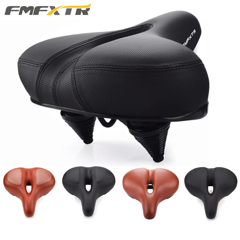 FMFXTRA Retro Bicycle Seat MTB Saddles Large Soft Sponge Road Mountain Bike Seat Cushion Durable Comfort PU Leather Men