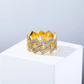 Durable 14mm Brass & 14k Gold Plated Zirconia Rhombus Cuban Ring Stylish Hip Hop Fashion Accessory